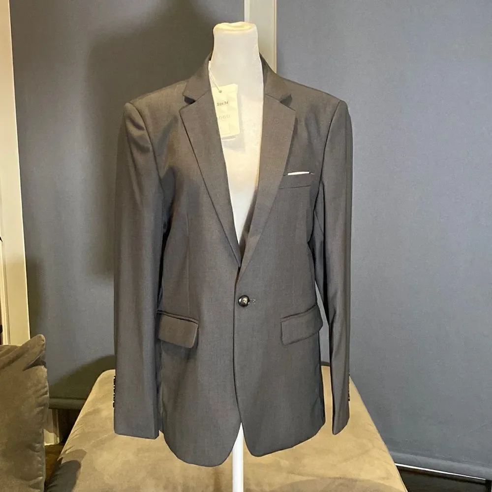 Mogu Men’s Gray Suit Jacket Blazer Slim Fit One Button Notch Lapel Size 44 NWT